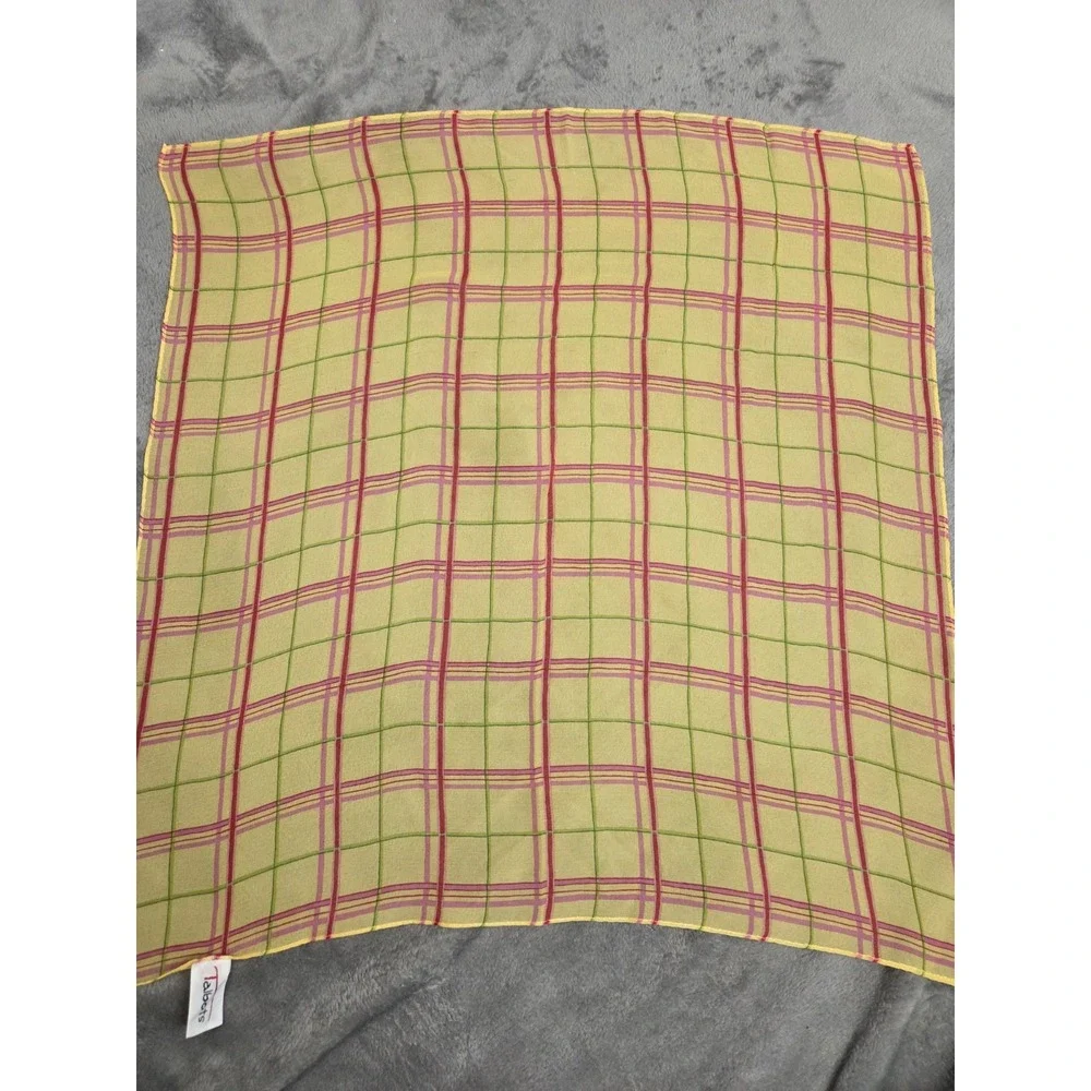 Vintage Talbots Silk Scarf Plaid Pink Green Yellow‎ 21